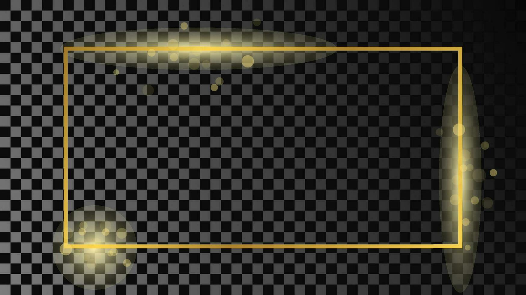 Gold glowing rectangular shape frame isolated on dark background. Shiny frame with glowing effects. Vector illustration.