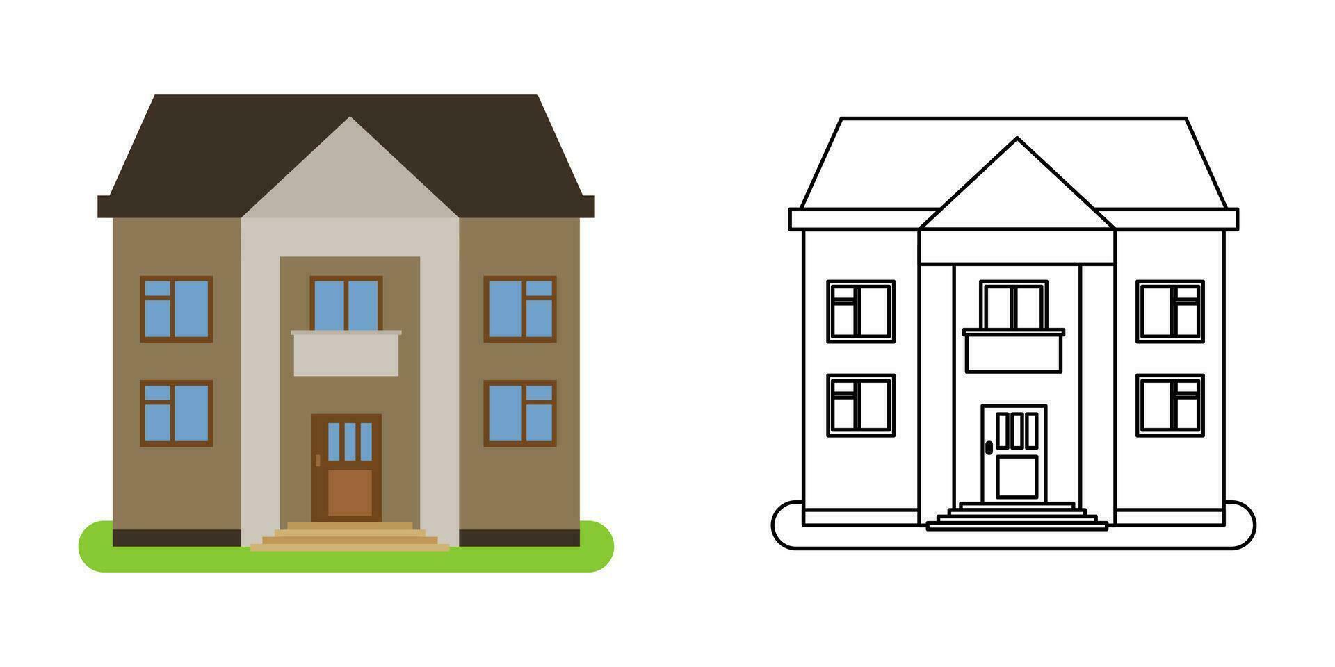 House front view in flat and line style vector