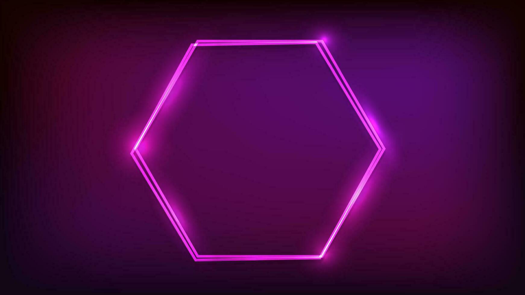 Neon double hexagon frame with shining effects vector