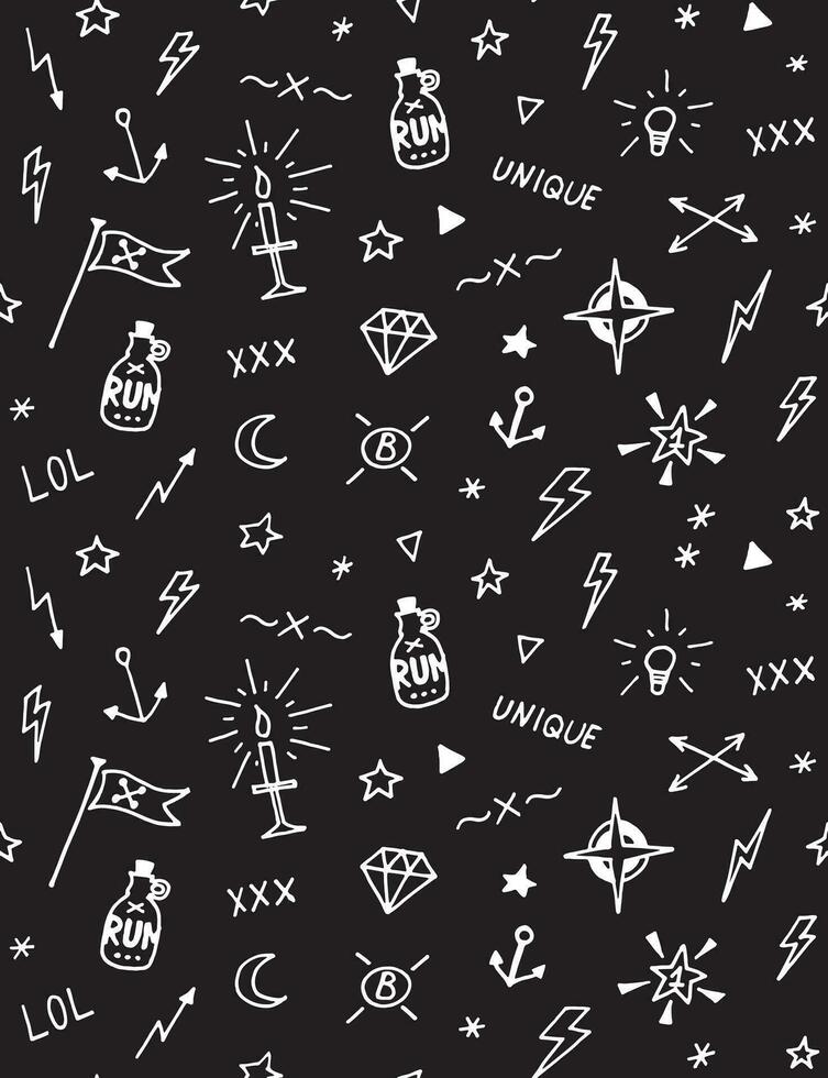 a black and white pattern with various tattoo pirate symbols vector