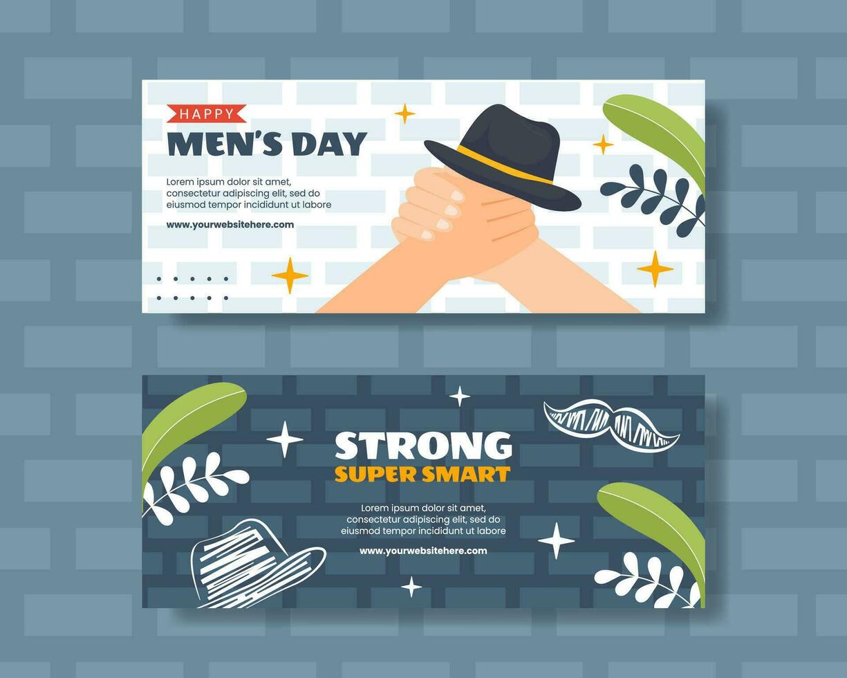 Men's Day Horizontal Banner Flat Cartoon Hand Drawn Templates Background Illustration vector