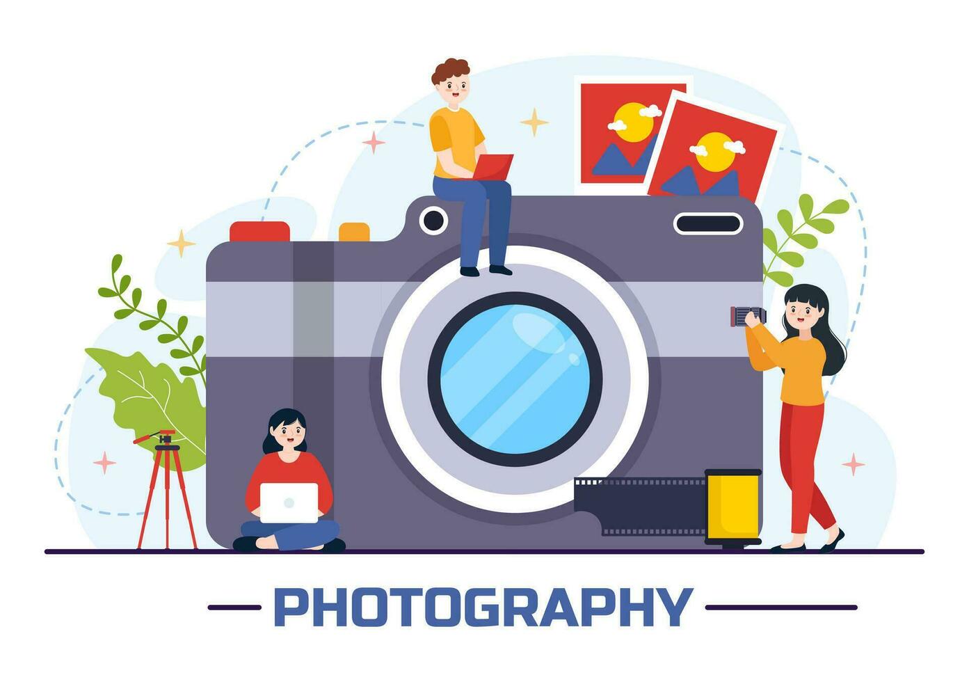 Photography Vector Illustration with Camera and Equipment to Capture Travel, Tourism, Adventure and Memories in a Flat Cartoon Background Design