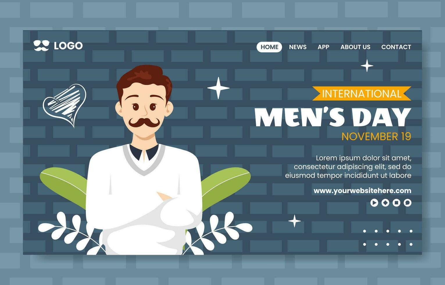 Men's Day Social Media Landing Page Cartoon Hand Drawn Templates Background Illustration vector