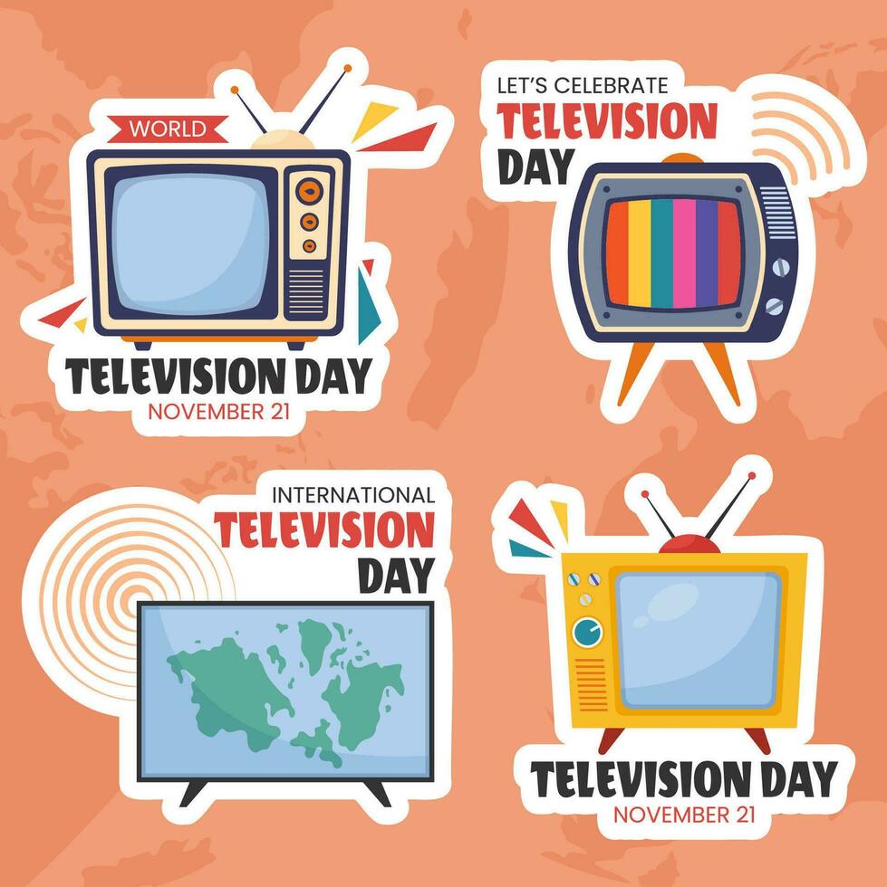 Television Day Label Flat Cartoon Hand Drawn Templates Background Illustration vector