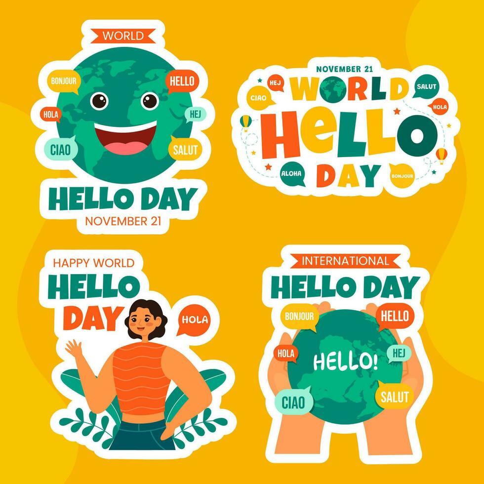 Hello Day Label Flat Cartoon Hand Drawn Templates Background Illustration vector