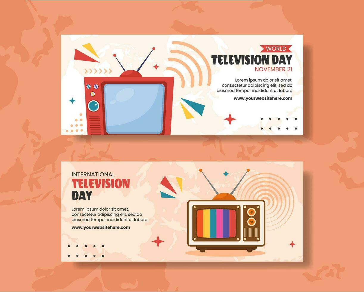 Television Day Horizontal Banner Flat Cartoon Hand Drawn Templates Background Illustration vector