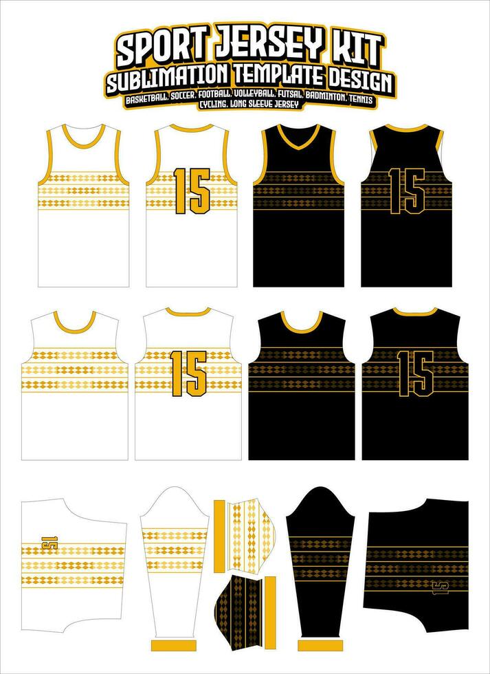Yellow Stripes Squares Lines Decorative Jersey Design Sportswear Layout Template vector