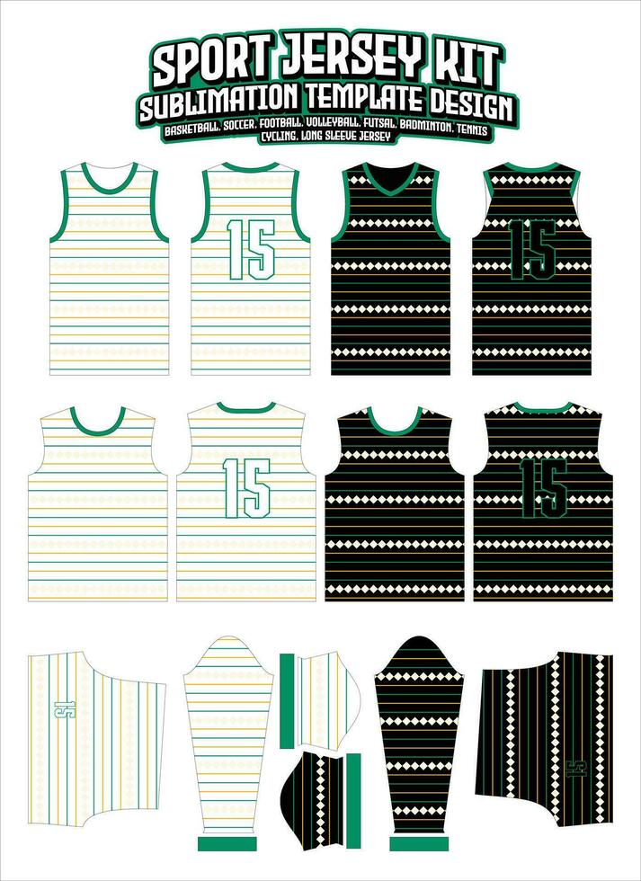 Stripes Lines Squares Jersey Design Sportswear Layout Template vector