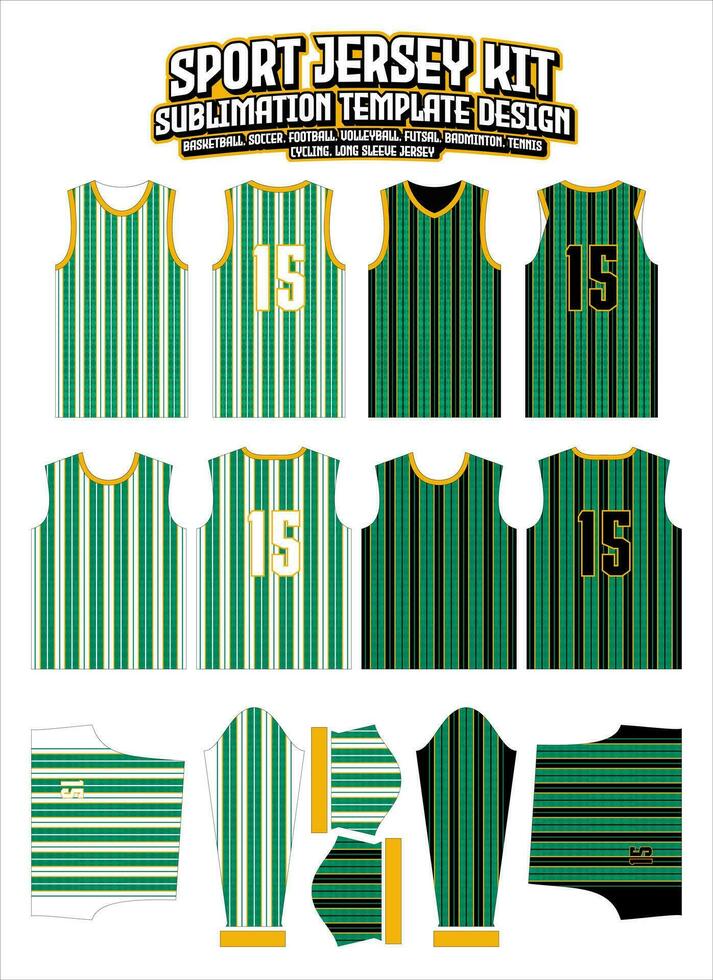 Green Stripes Squares Jersey Design Sportswear Layout Template vector