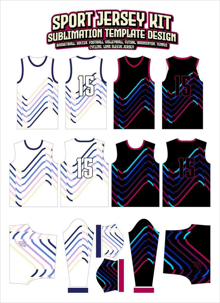 Waves Pattern Jersey Design Sportswear Layout Template vector