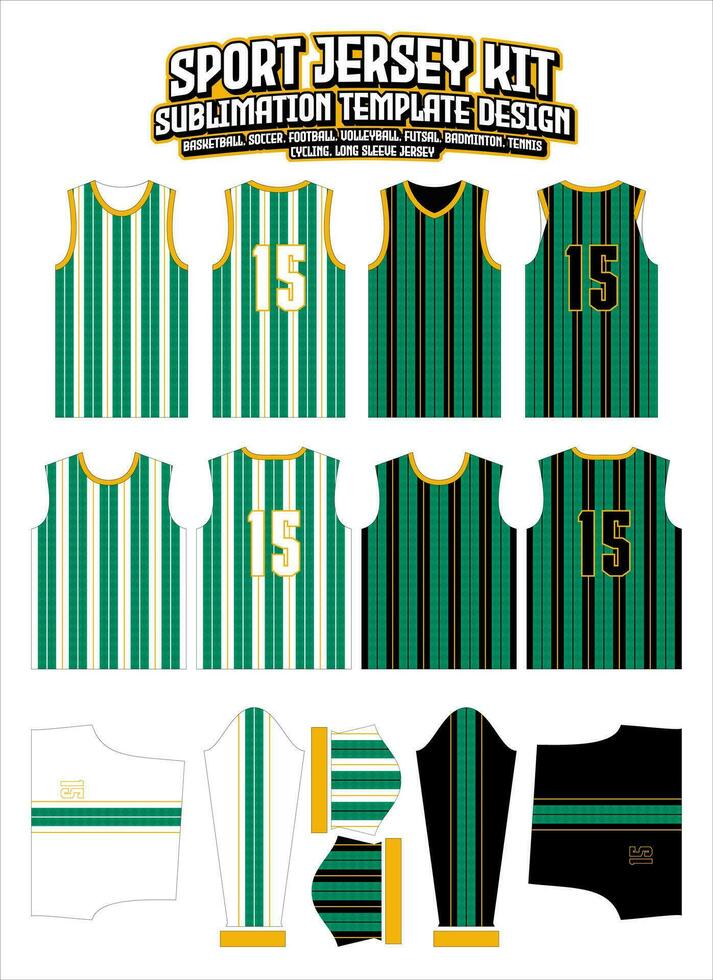 Green Stripes Lines Jersey Design Sportswear Layout Template vector