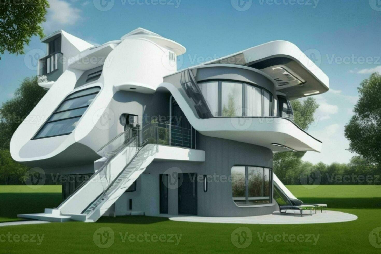 House in trendy futurism style. Generative Ai Pro Photo