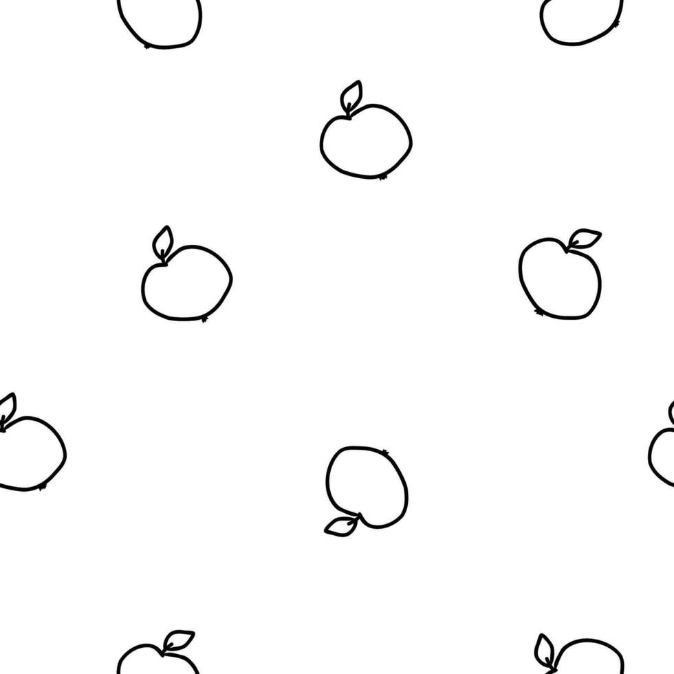 Outline apple silhouette in chalk style seamless pattern, tasty hand drawn fruits in line art, print for cover, fabric,textile, paper design vector