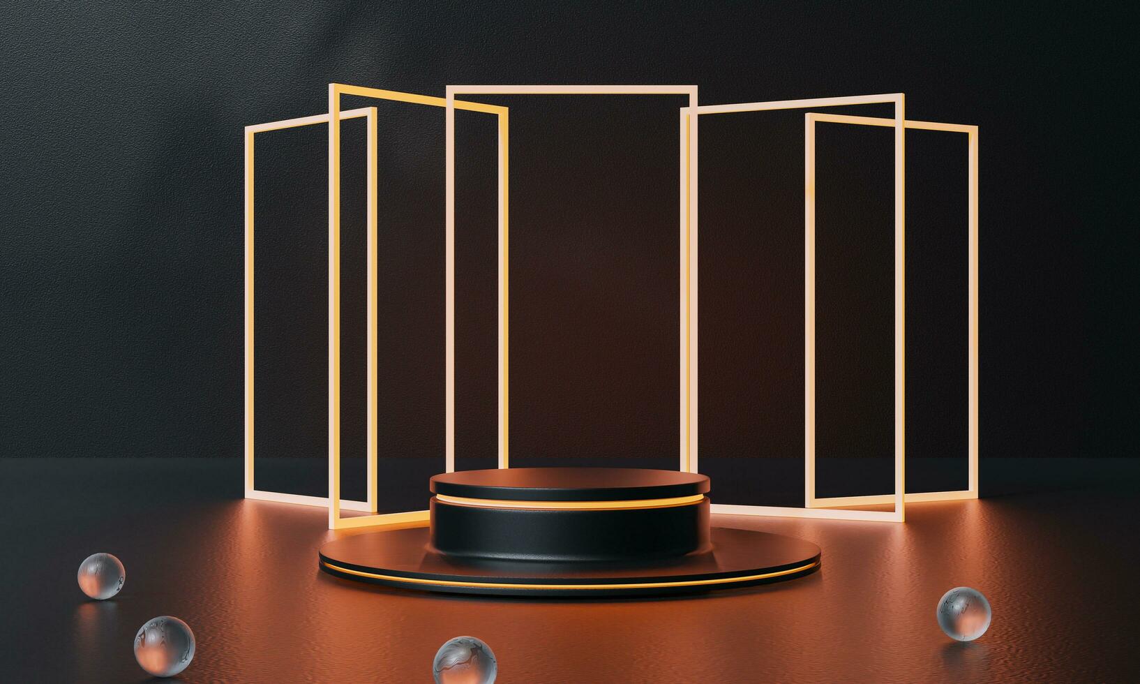 Black podium and black background stand or podium advertising display light emission. 3D rendering. photo