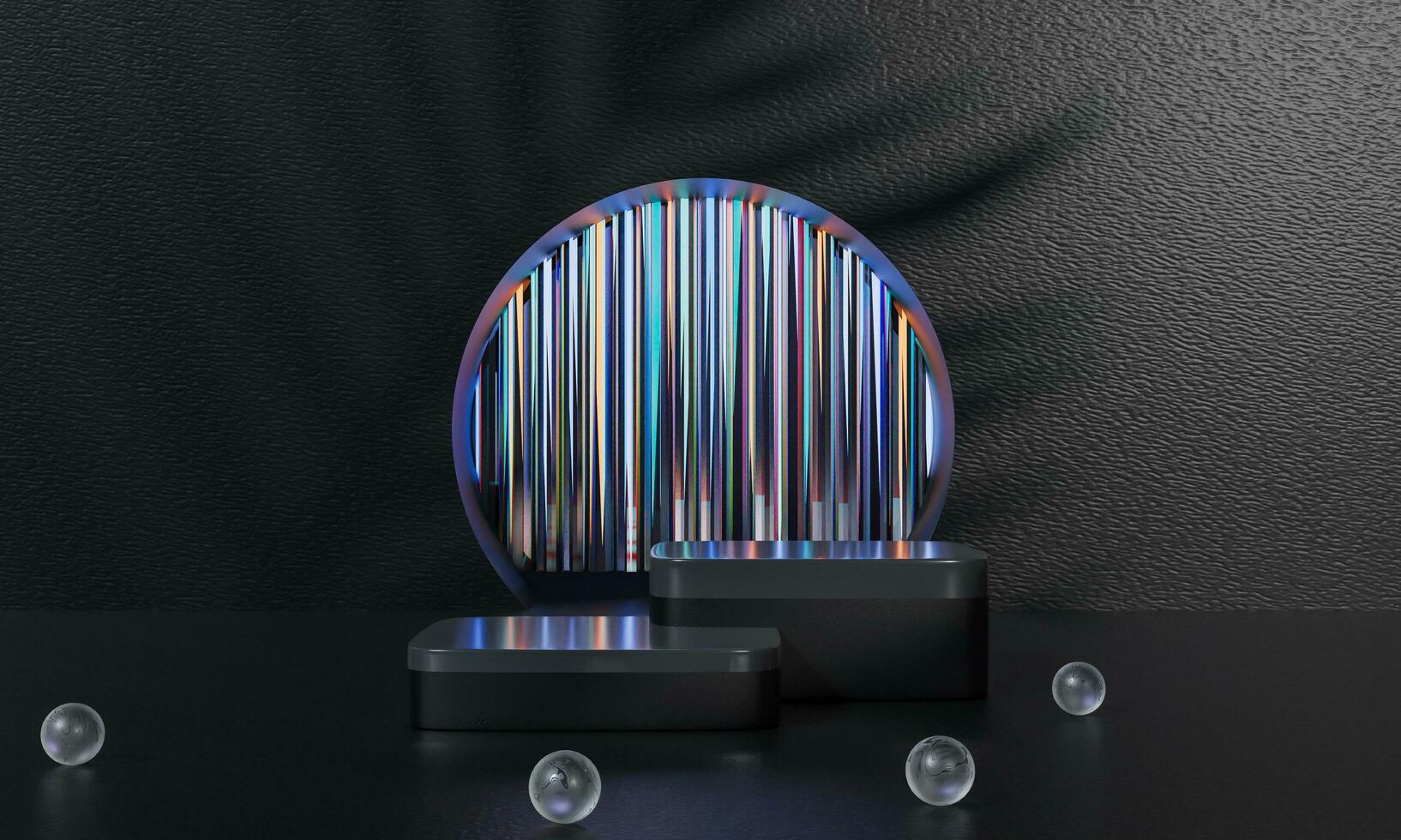Black podium and black background stand or podium advertising display light emission. 3D rendering. photo
