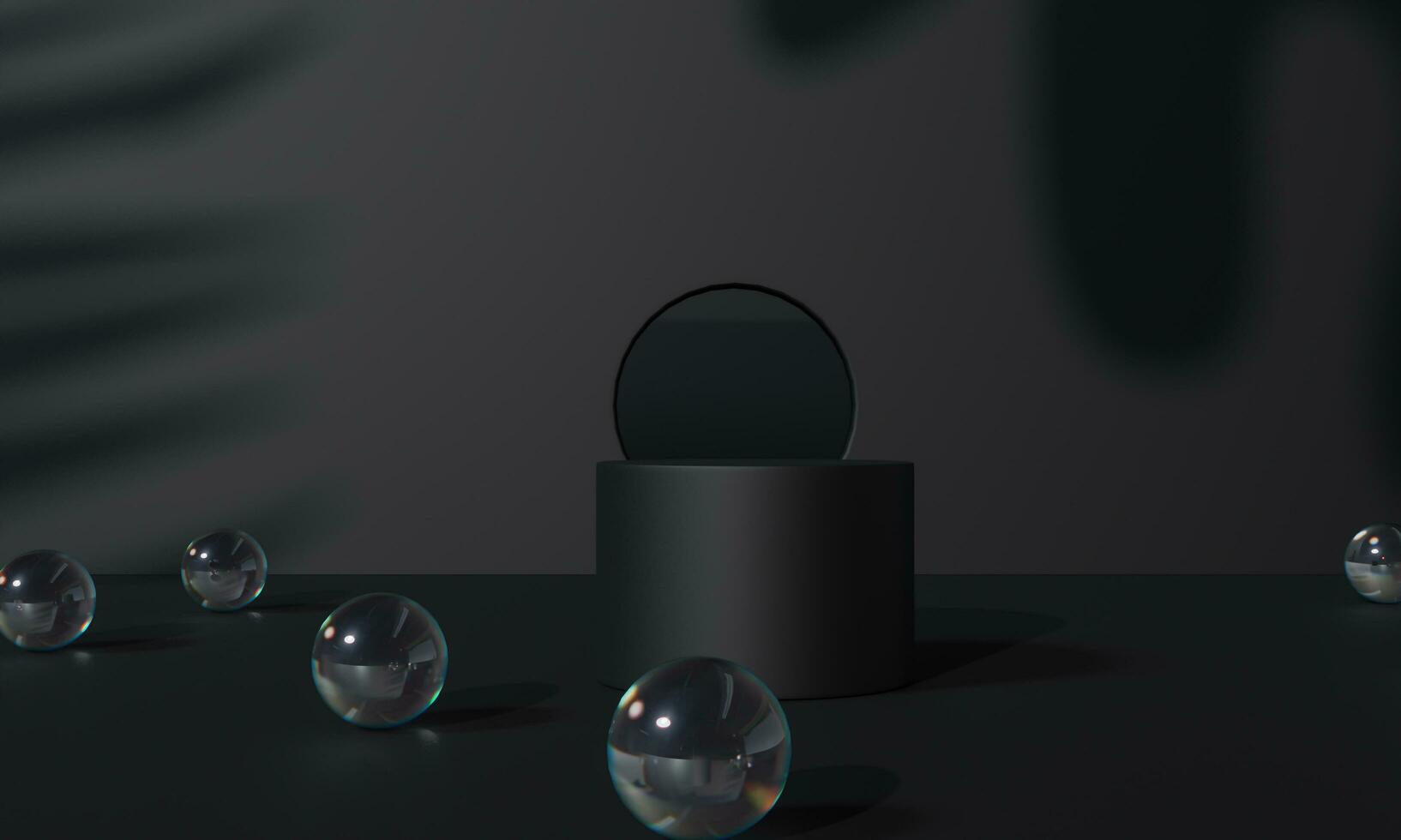 Black podium and black background stand or podium advertising display light emission. 3D rendering. photo