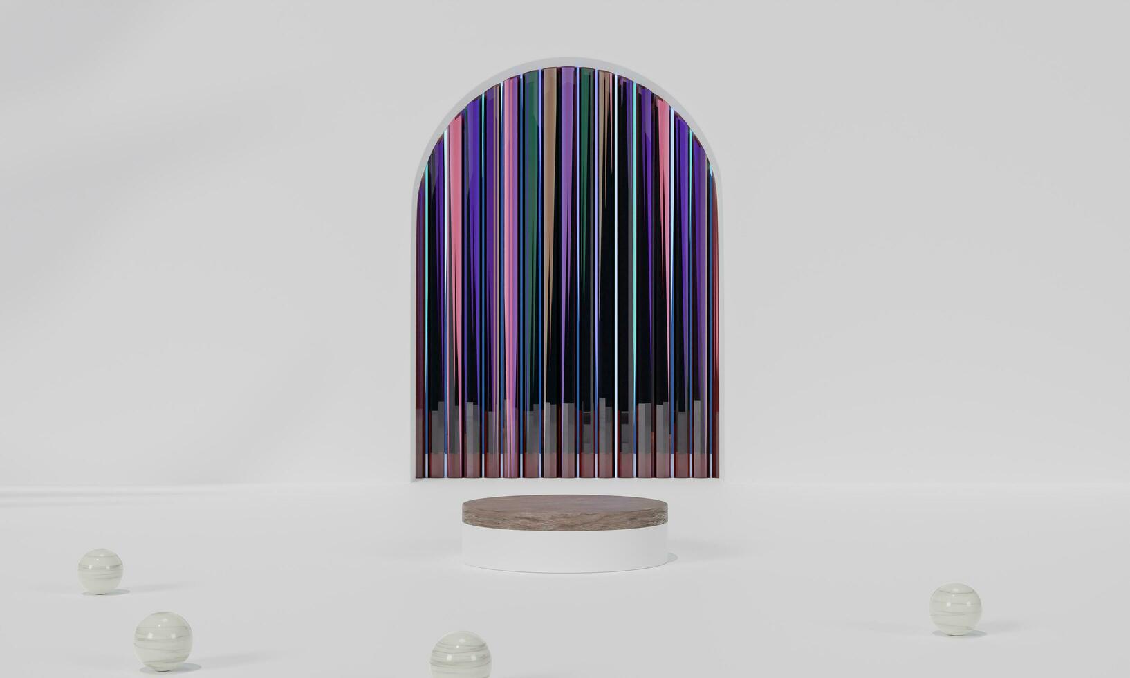 Podium with colorful background stand or podium pedestal on advertising display. 3D rendering. photo