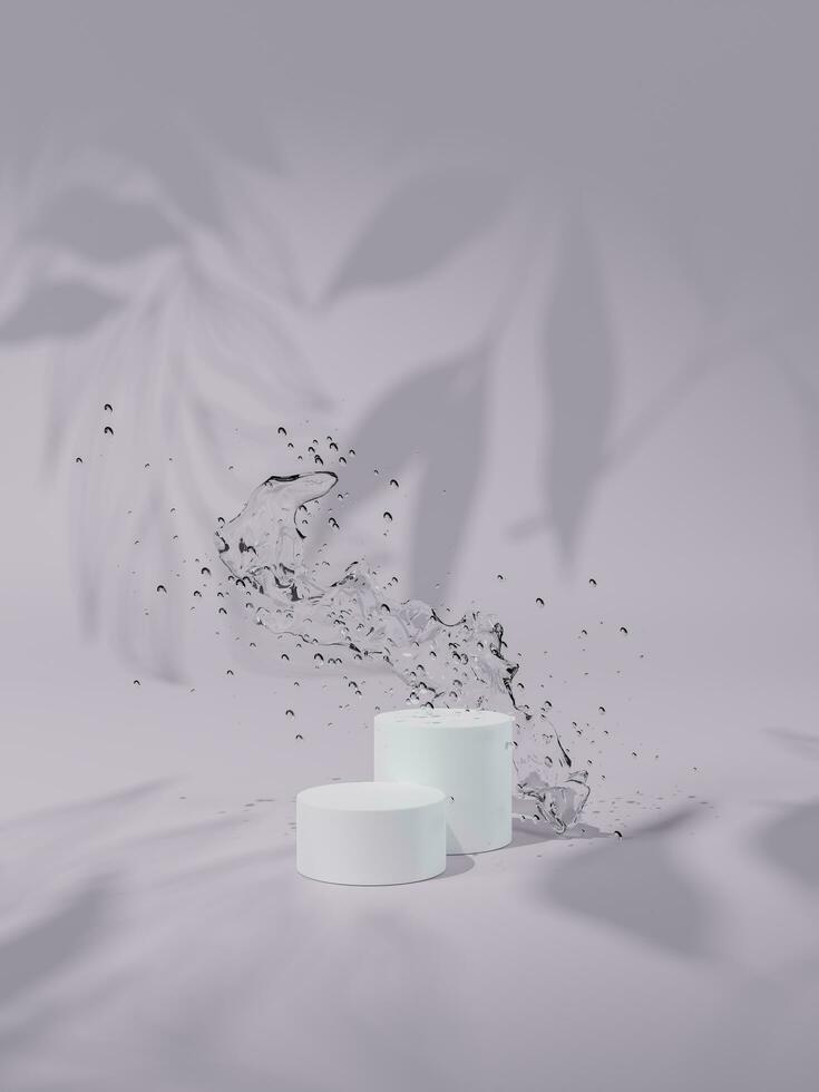 Liquid, water or Milk splashing in the podium white isolated on white background, 3d rendering. photo