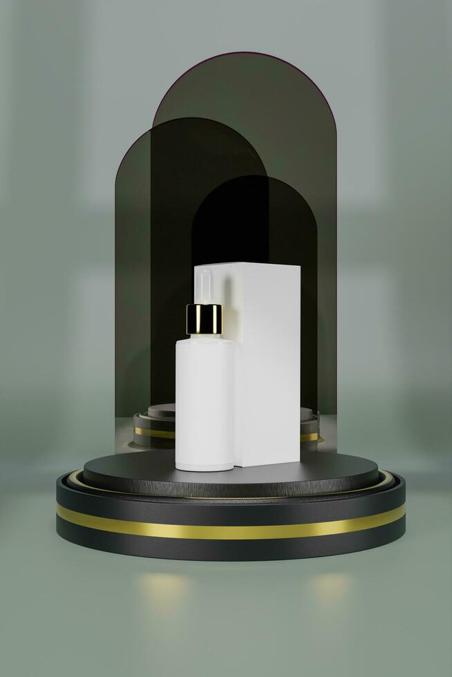 3d rendering A  cosmetics green color background. The concept of natural cosmetics. Mockup. photo