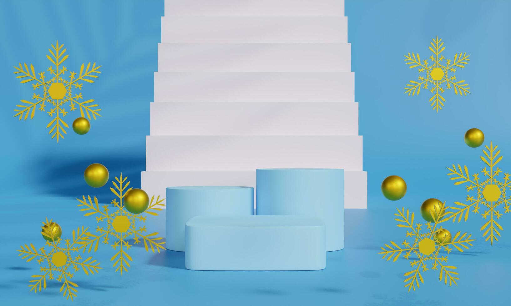 Christmas podium for branding and packaging presentation. Product display with gift boxes, Christmas showcase. Cosmetic and fashion. 3d rendering. photo