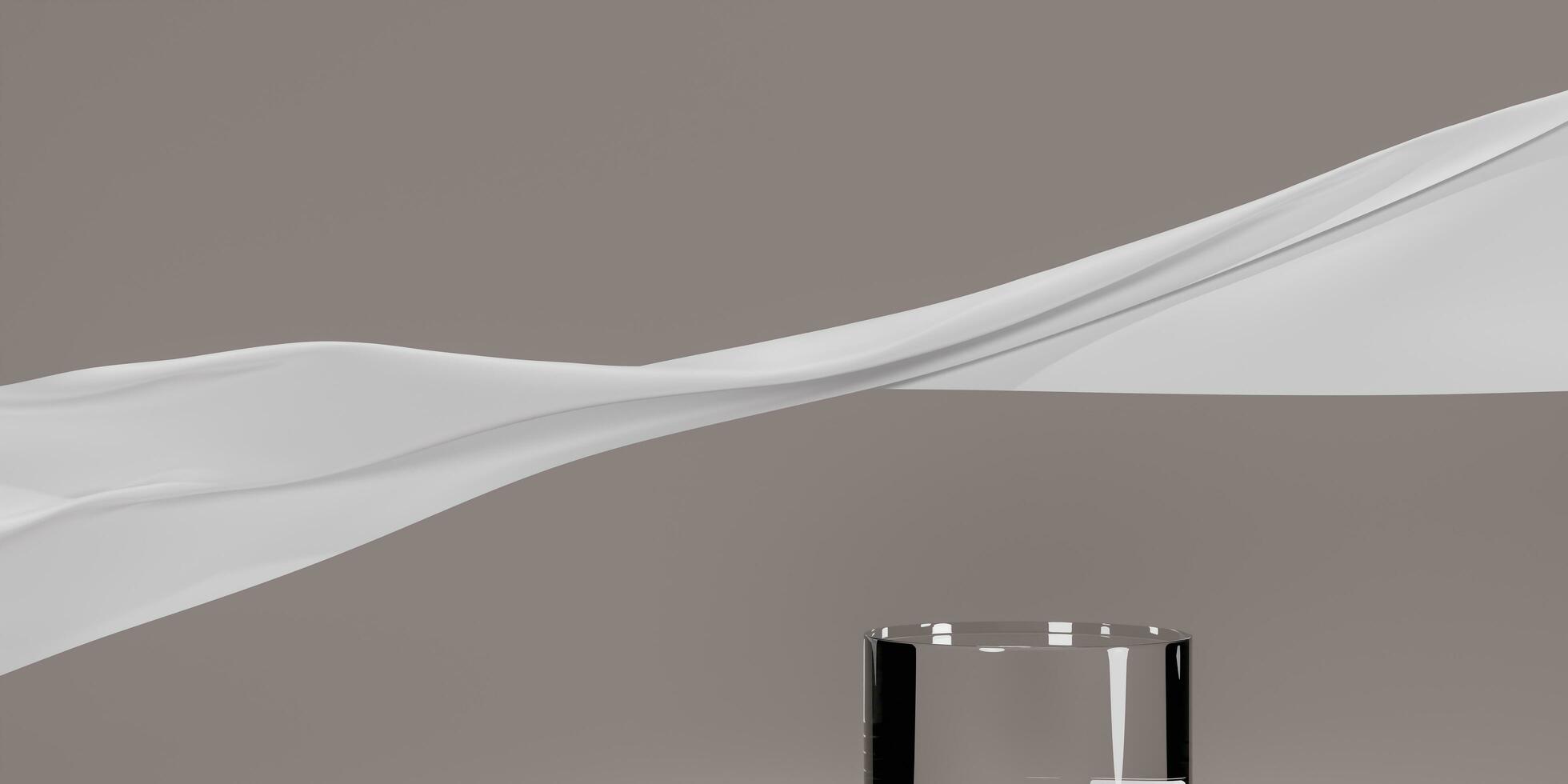 White fabric flying wave and podium. Luxury background for branding and product presentation. 3d rendering illustration. photo