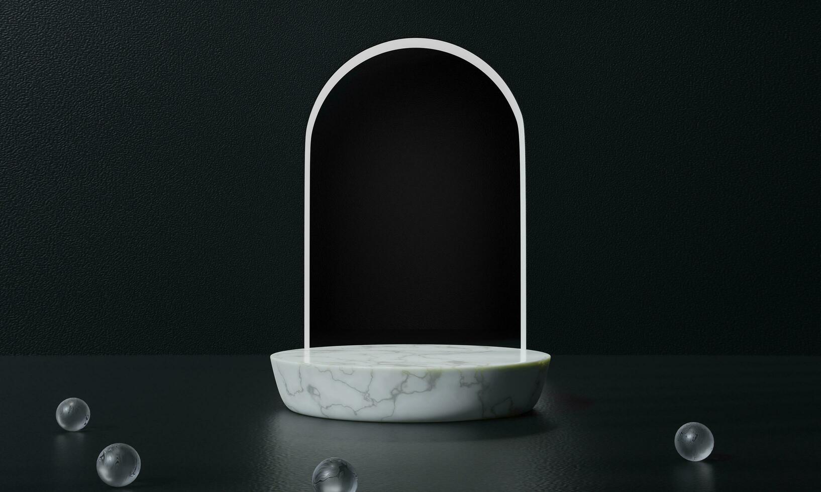 Black podium and black background stand or podium advertising display light emission. 3D rendering. photo