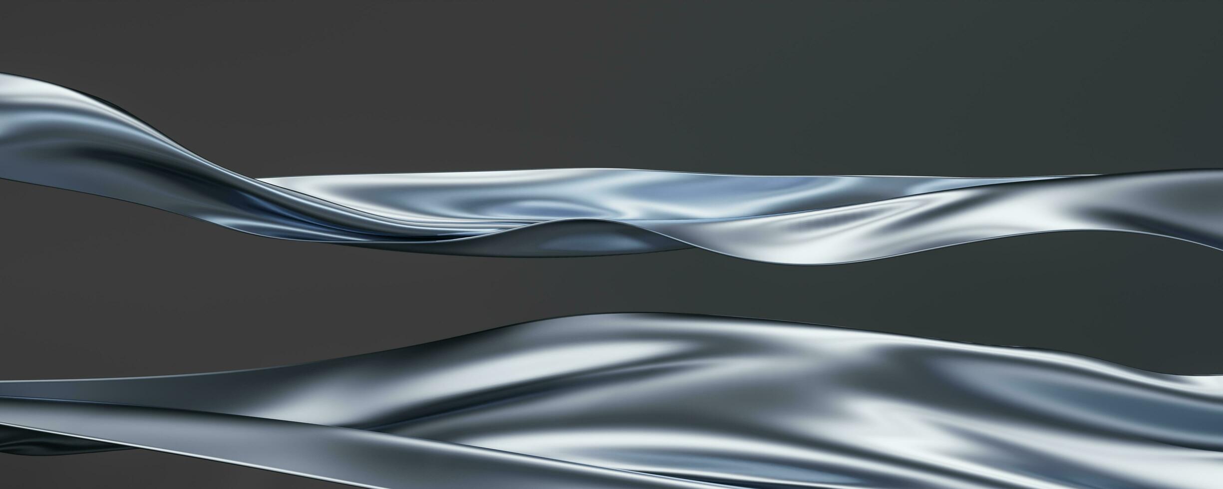 Silver fabric flying wave and podium. Luxury background for branding and product presentation. 3d rendering illustration. photo