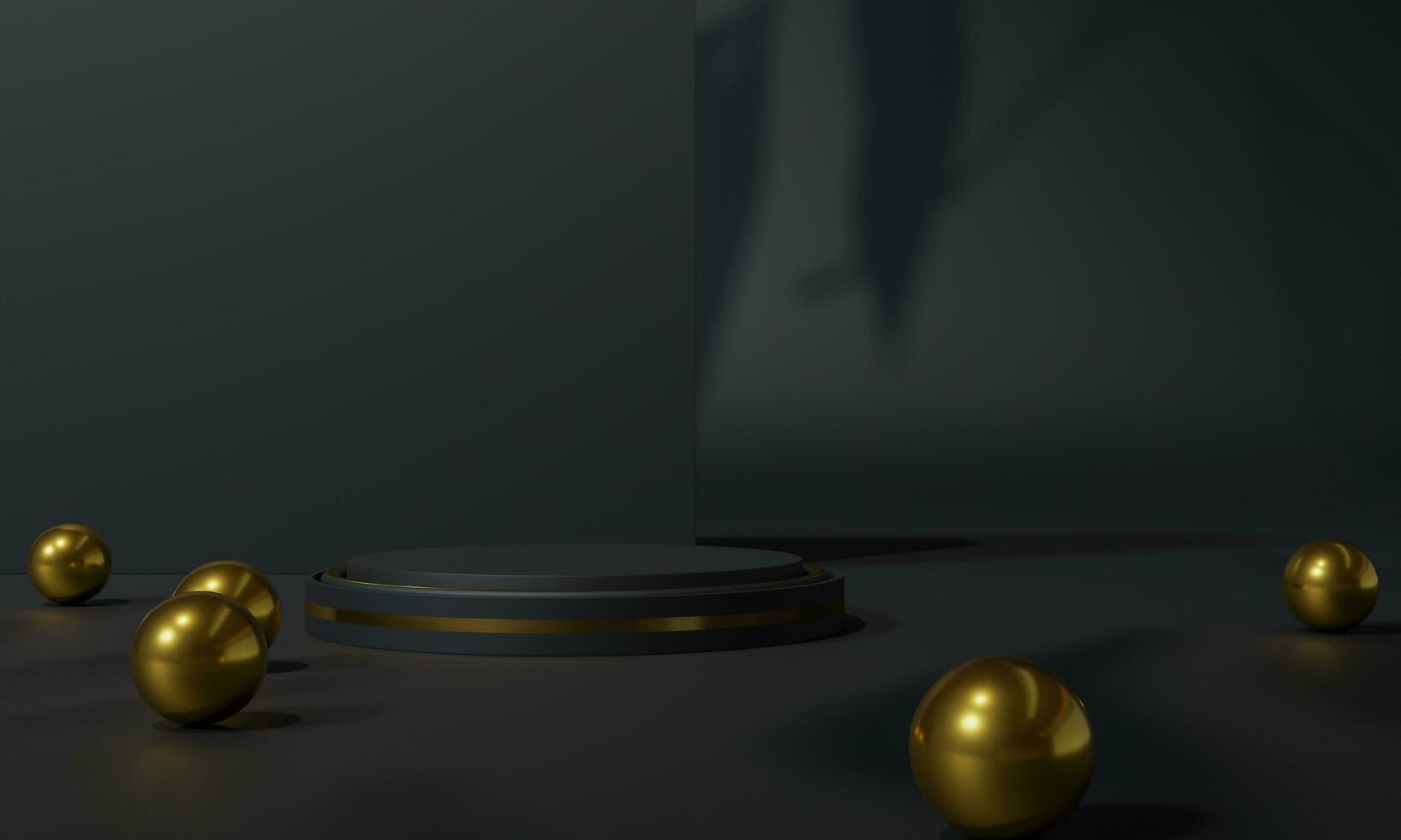Black podium and black background stand or podium advertising display light emission. 3D rendering. photo