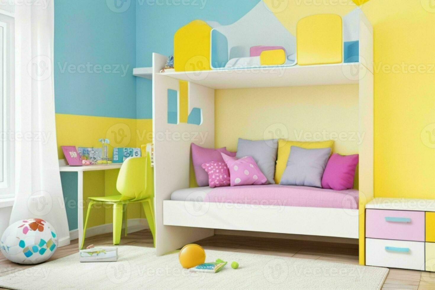 Interior kid's room and wall frame. Generative Ai Pro Photo