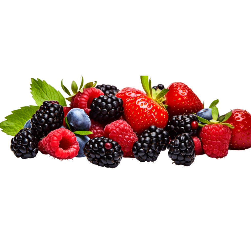 Close up arrangement with mixed assorted berries including blackberries Ai Generative png