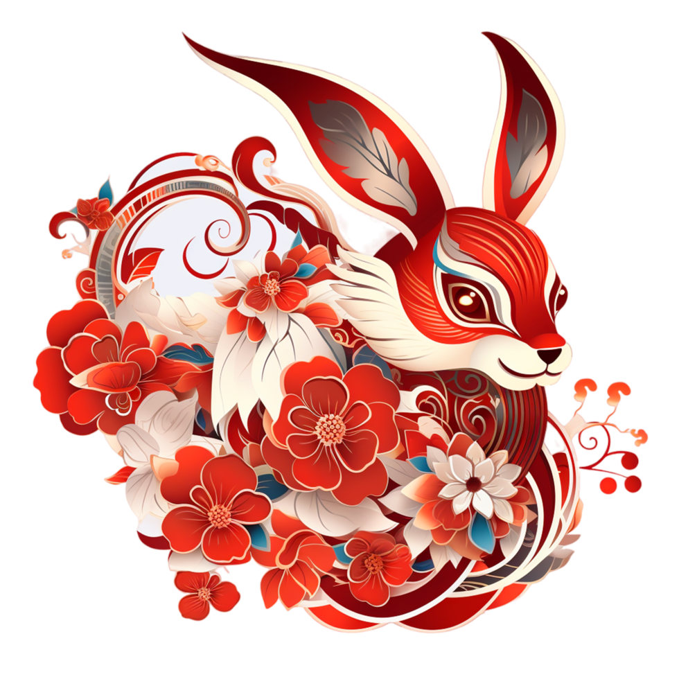 Happy chinese new year 2023 year of the rabbit zodiac Ai Generative png