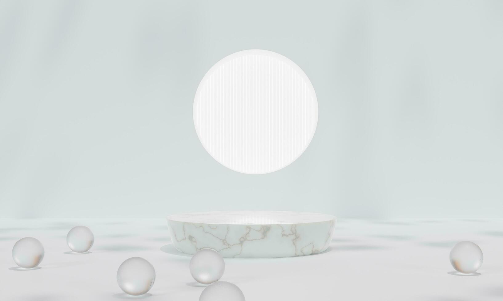 Podium with colorful pastel background and tree or leaf stand on advertising display. 3D rendering. photo