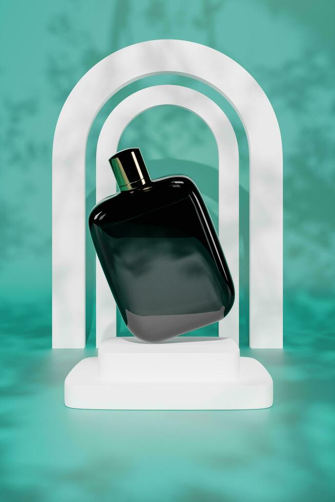 3d rendering A  cosmetics green color background. The concept of natural cosmetics. Mockup. photo