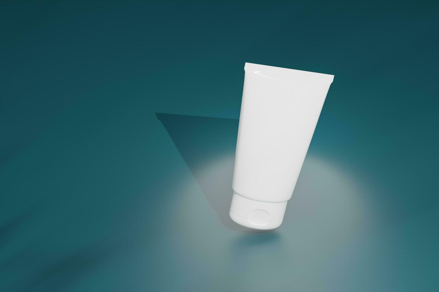 3d rendering A white tube of cosmetics green color background. The concept of natural cosmetics. Mockup. photo