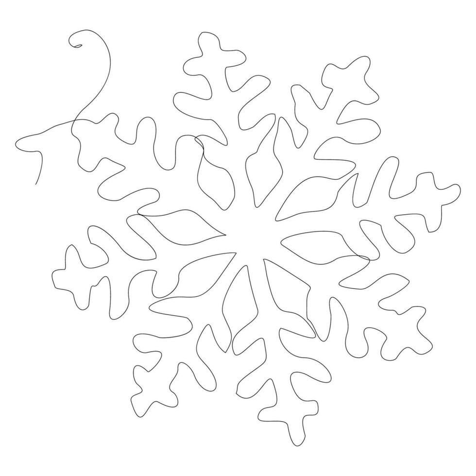 Continuous one line drawing snowflake. Abstract crystal snow by one line. Simple modern symbol for Winter holidays, merry Christmas and happy new year decoration. Fashionable trend vector