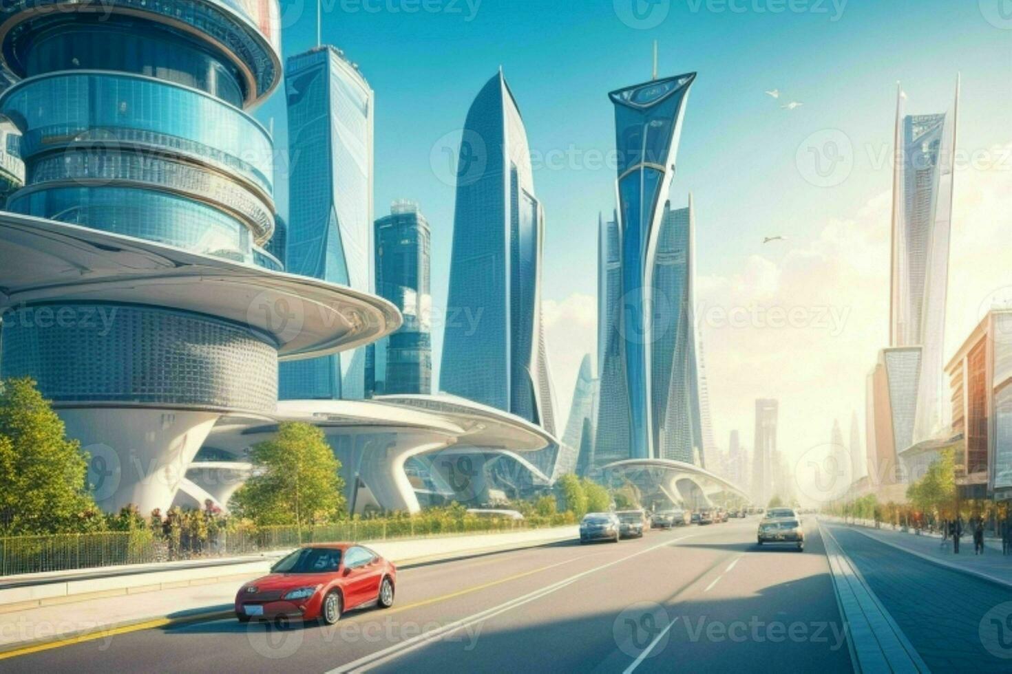 modern city in trendy futurism style. Generative Ai Pro Photo