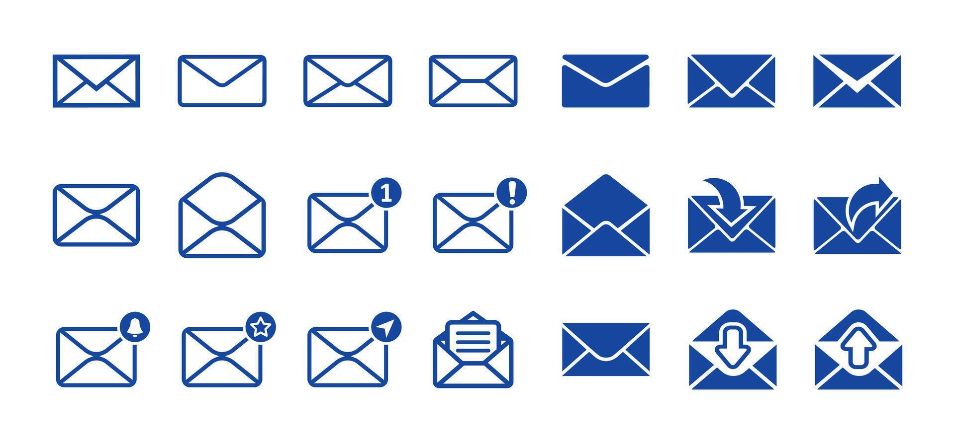 Email and Mail icons set. email sign and symbol. E-mail icon. Envelope ...