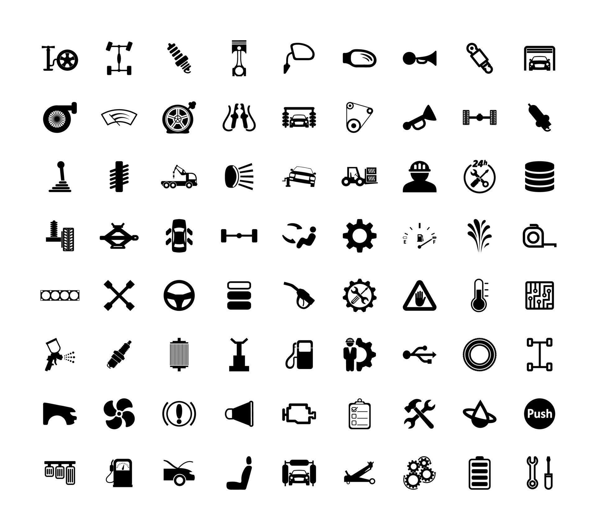 Car service and garage icons set repair car detail editable design