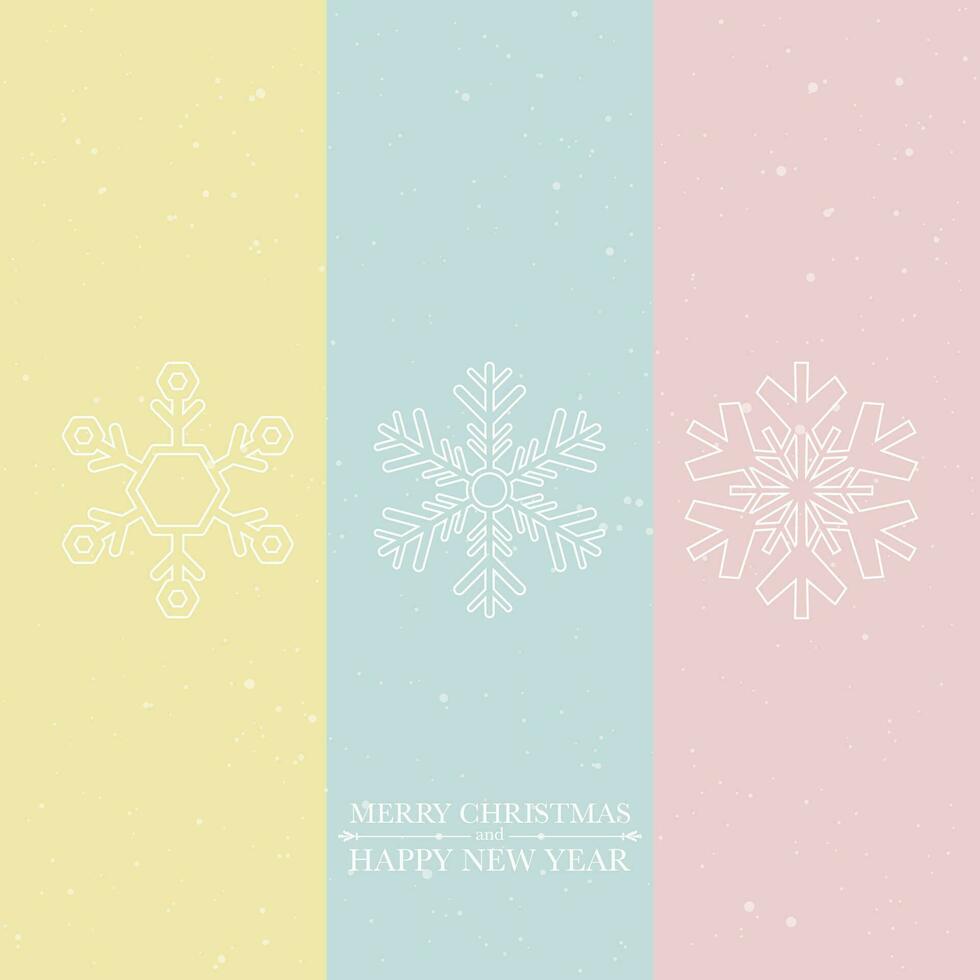 Merry Christmas and Happy New Year with various snowflake minimal style greeting card template have blank space on pastel background. vector