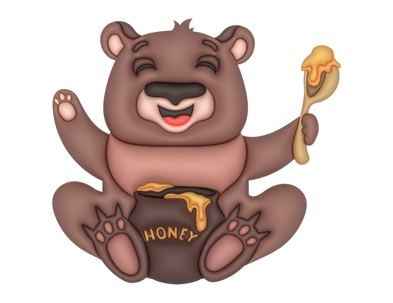 Cute teddy bear eating honey 3D design on a transparent background png