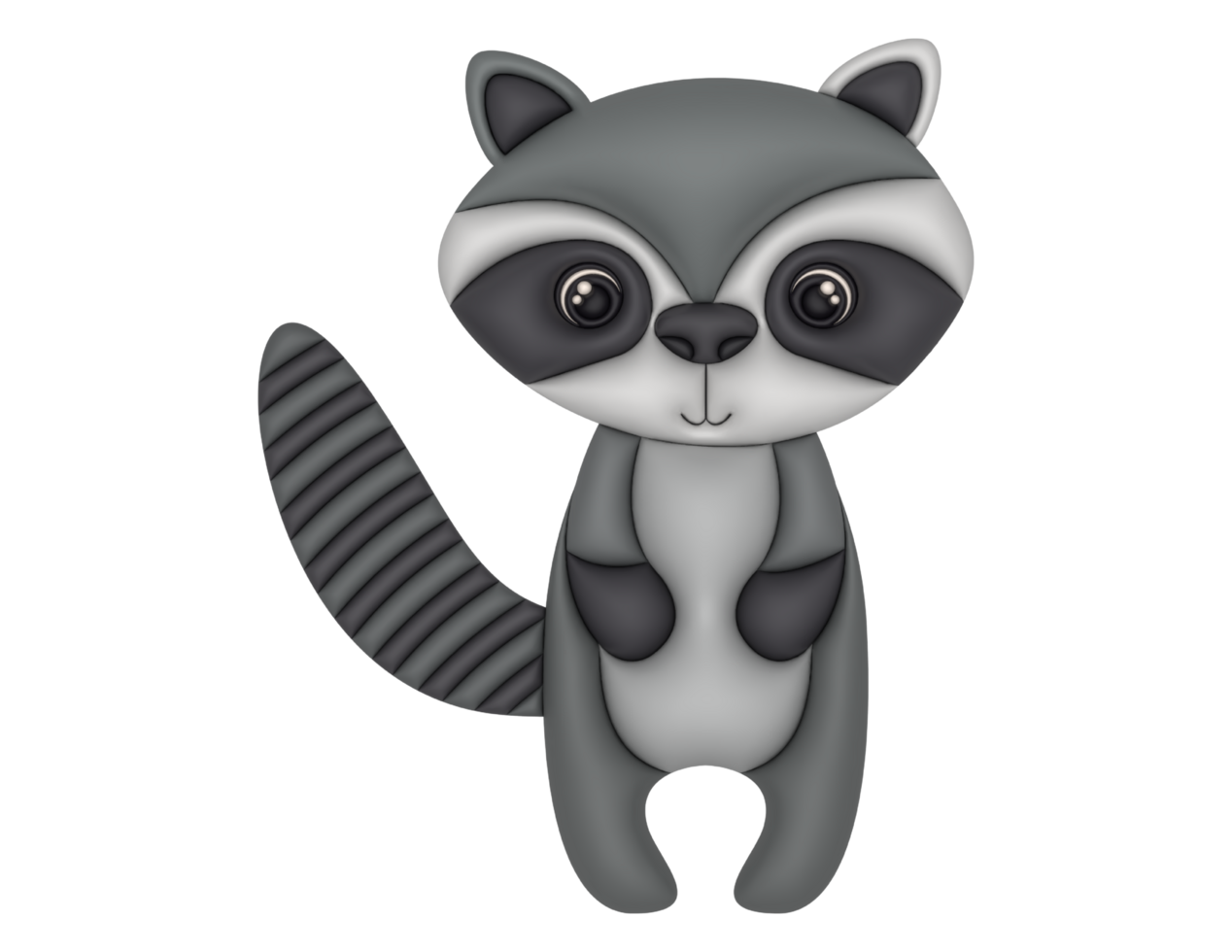 3D cute animal cartoon raccoon design on a transparent background png