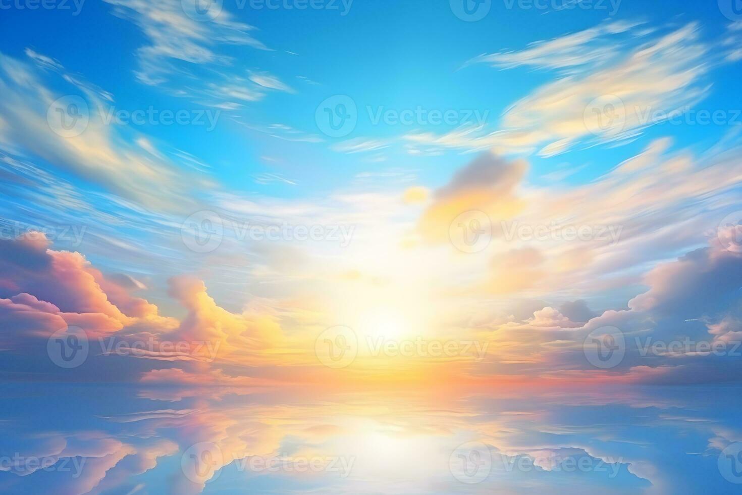 Abstract beautiful sunset blue sky background with sunny cloud.Generative AI photo