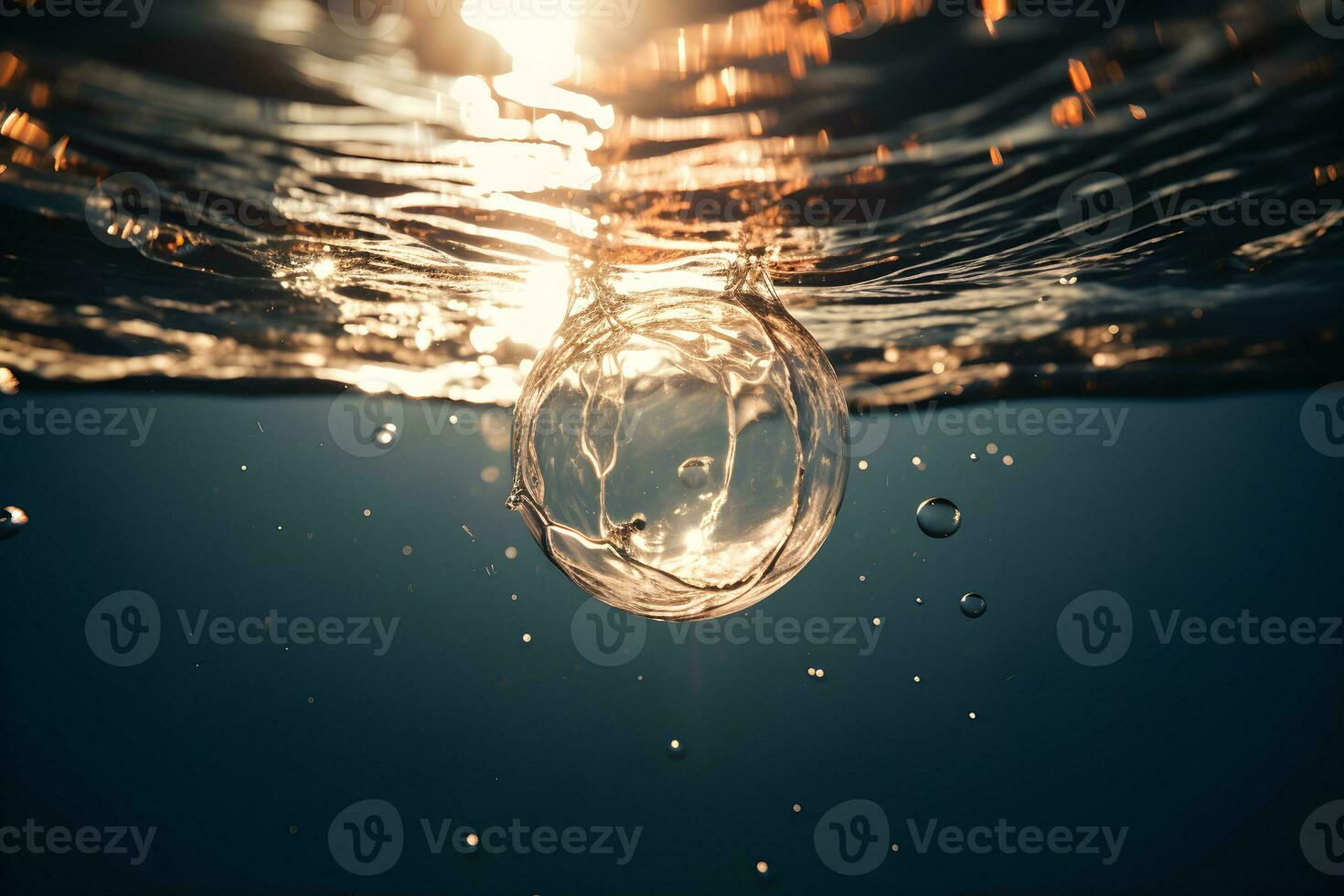 Ball of water suspended in the air.Generative AI photo