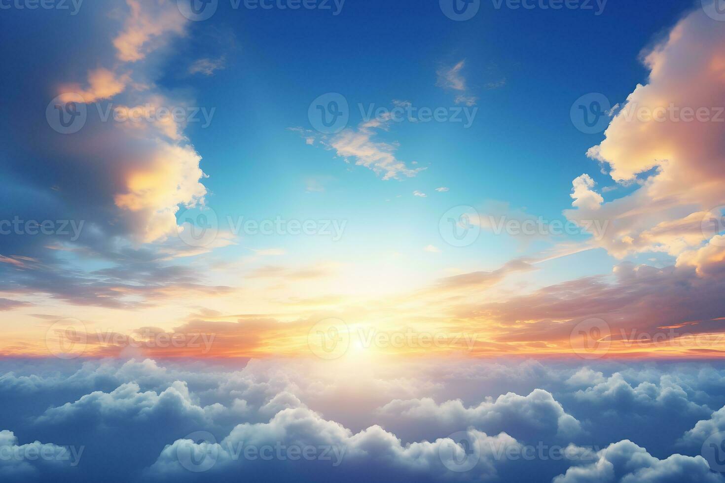 Abstract beautiful sunset blue sky background with sunny cloud.Generative AI photo