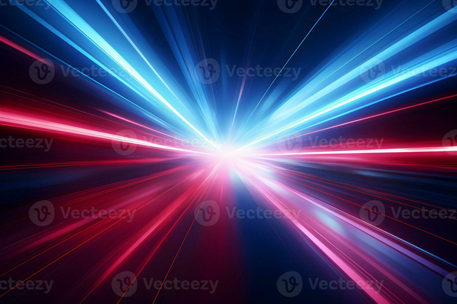 Futuristic speed motion with blue and red rays of light abstract background. Generative AI. photo