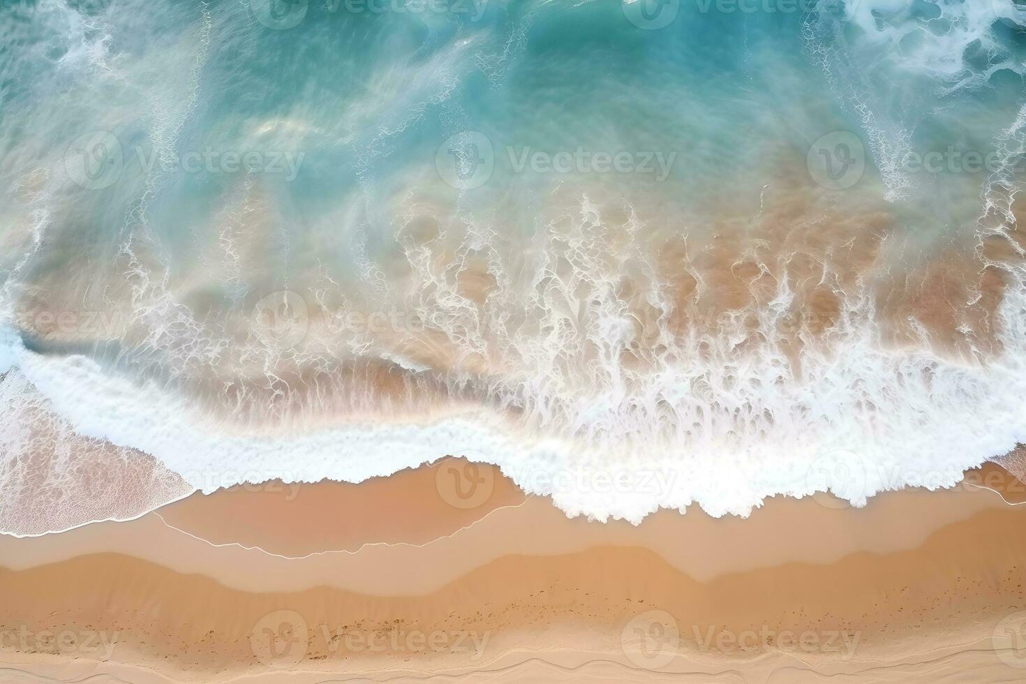 Aerial view of the waves crashing on the beach.Generative AI. photo