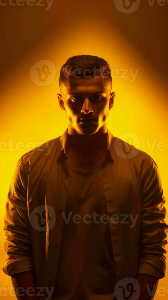 Man posing in yellow light.Generative AI photo