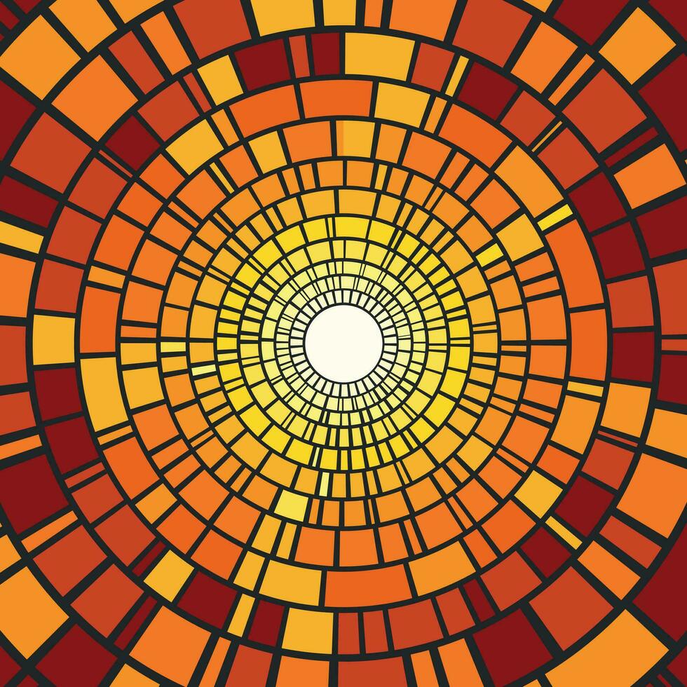 Abstract mosaic orange background with concentric circles. Warm orange mosaic background vector