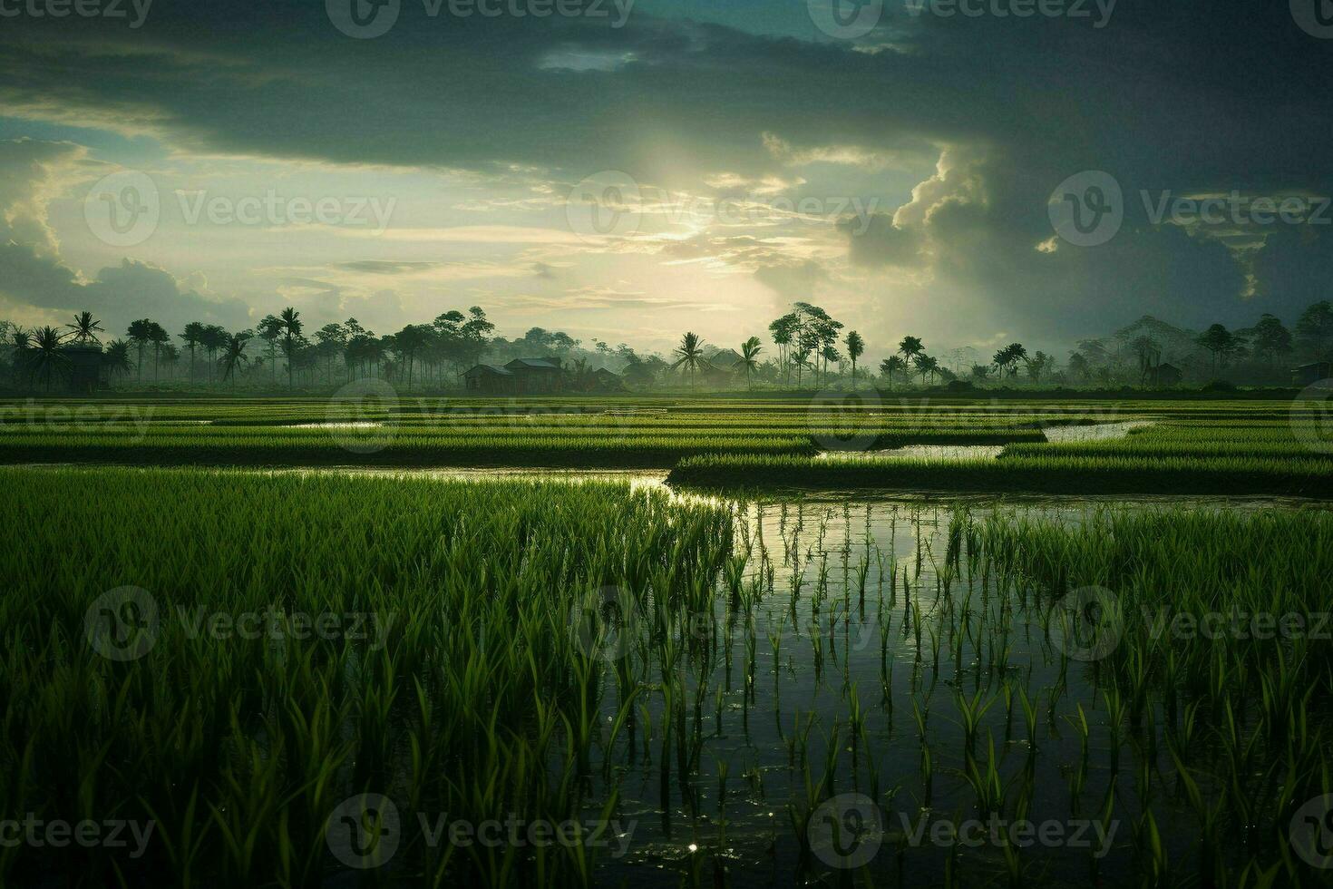 Photo of a rice fields.Generative AI