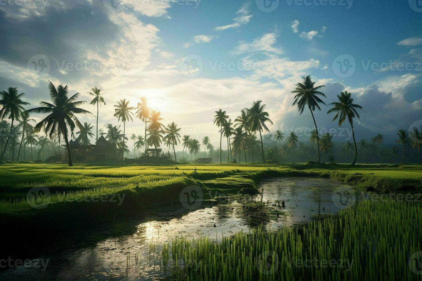 Photo of a rice fields.Generative AI